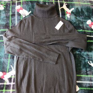 Nwt xs black turtleneck fine knit sweater dark academia corporate goth chic new